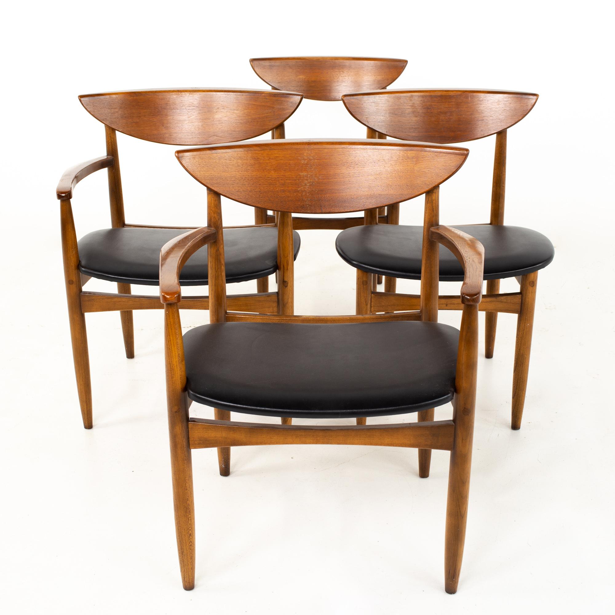 Warren Church for Lane Perception MCM Walnut Cat's Eye Dining Chairs, Set 6 In Good Condition In Countryside, IL