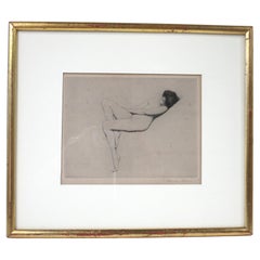 Warren Davis Arts & Crafts Styled Reclining Nude Gravure signée