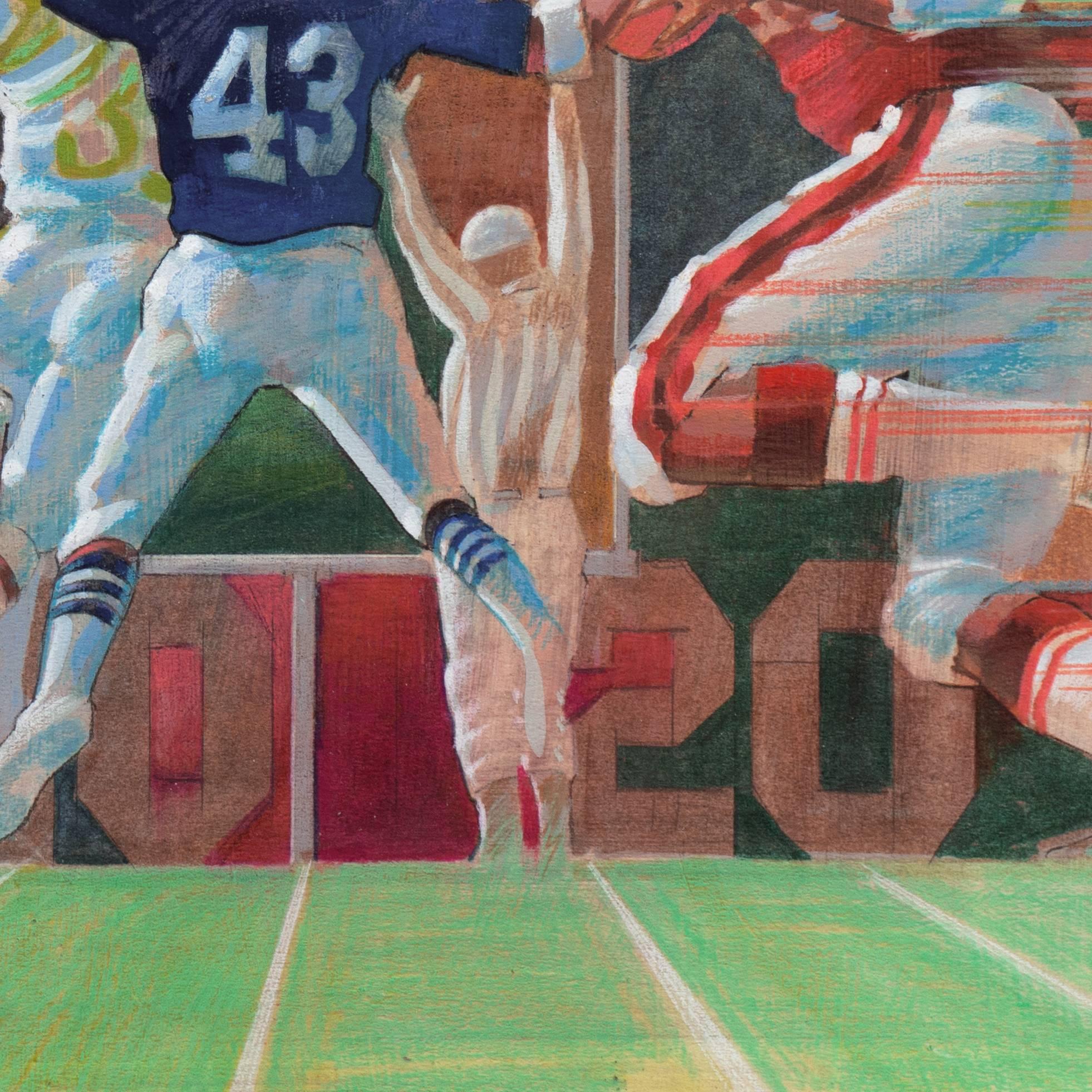 Stamped verso with certification of authenticity for Warren Lamm (American, 1937-2017) and painted circa 1975.

This artist and illustrator first studied at the Chouinard Art Institute (1958), before receiving his Bachelor in Fine Art from San Jose