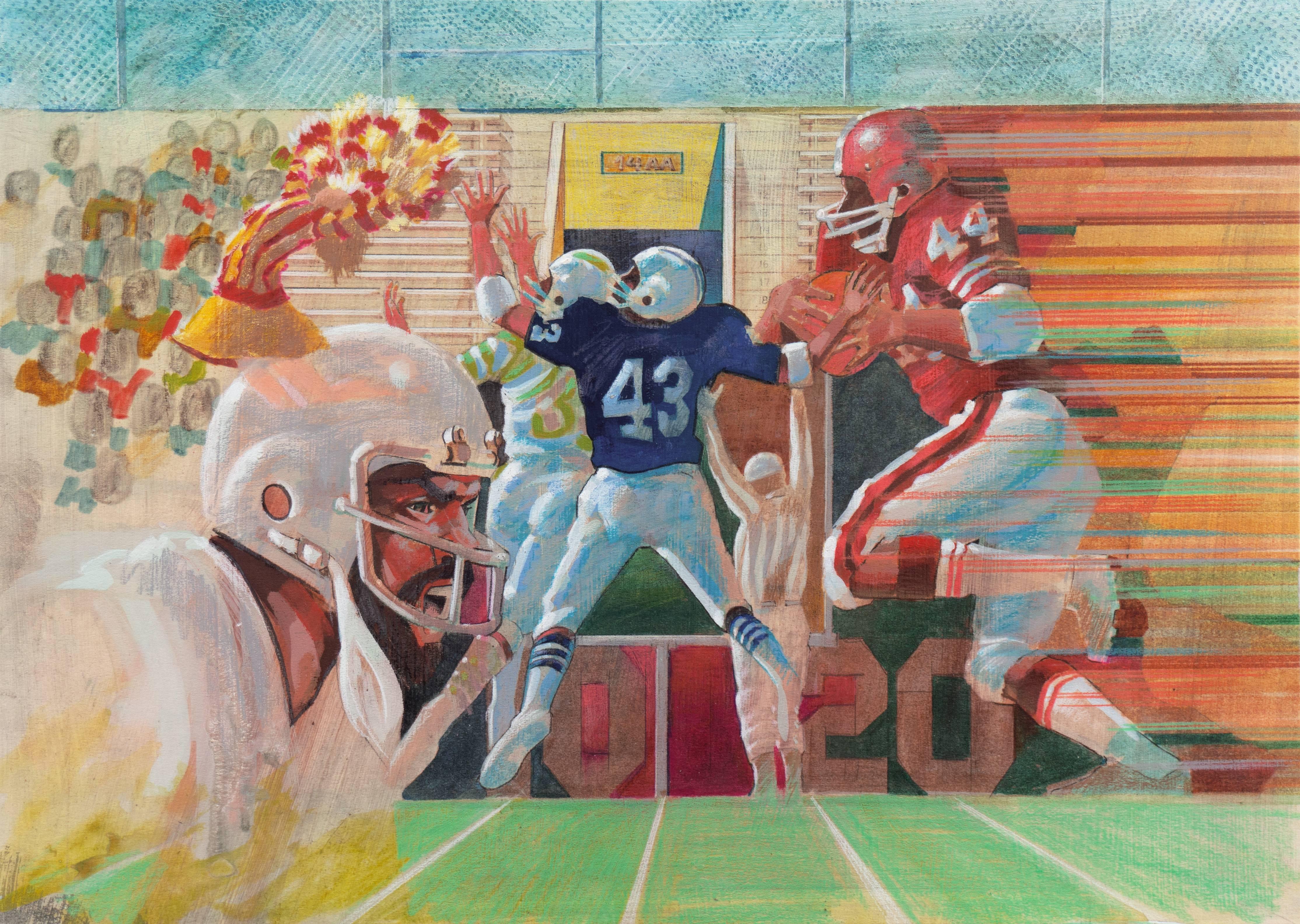 Warren Edgar Lamm Figurative Painting - 'Football', Chouinard Art Institute, Society of Illustrators, Emmy Award