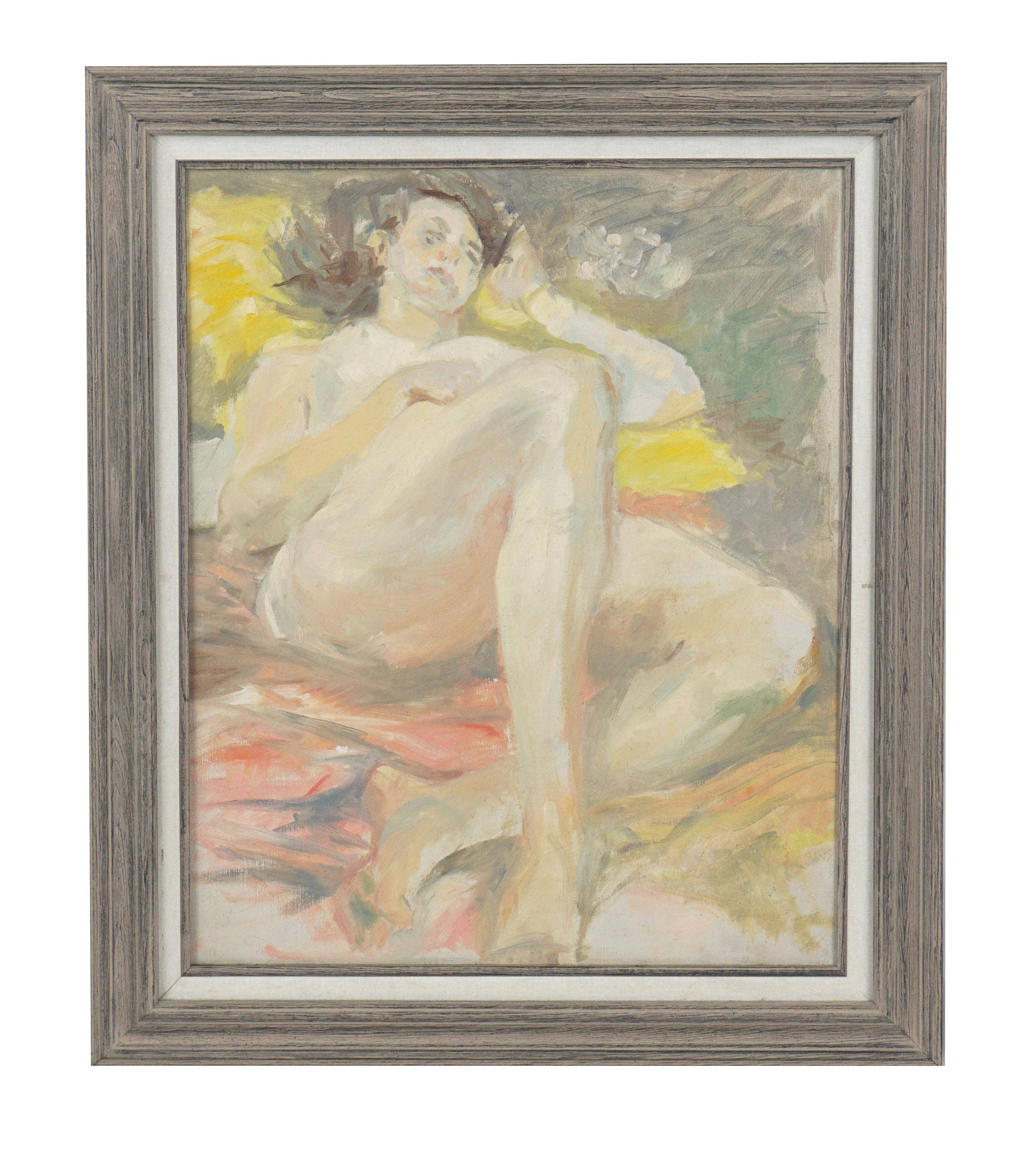 Figurative Painting de Warren Edgar Lamm - Movimiento Figurativo de Mediados de Siglo del Área de la Bahía -- Desnudo reclinado en tonos pastel