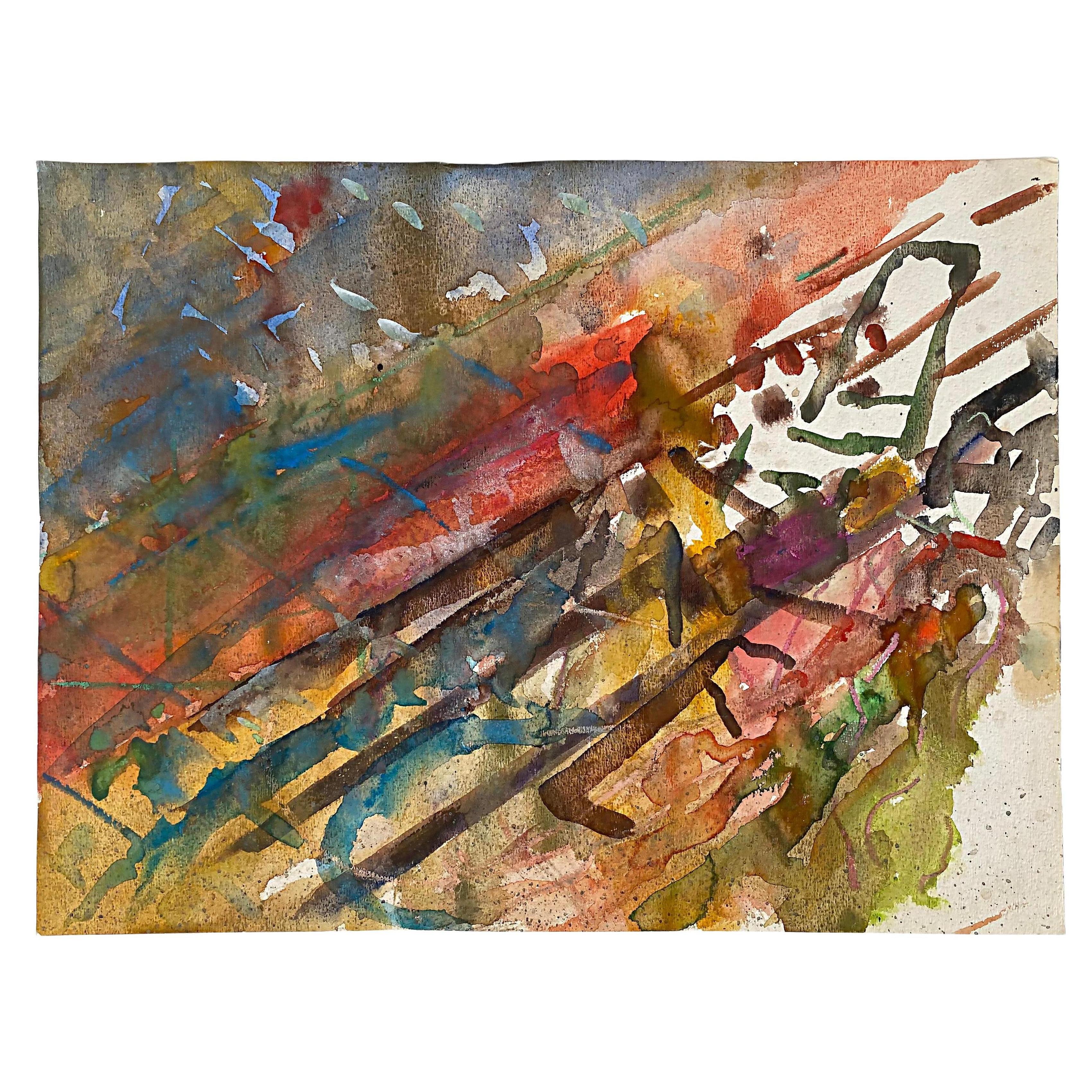 Abstraktes Aquarellgemälde auf Papier von Warren Fischer im Angebot