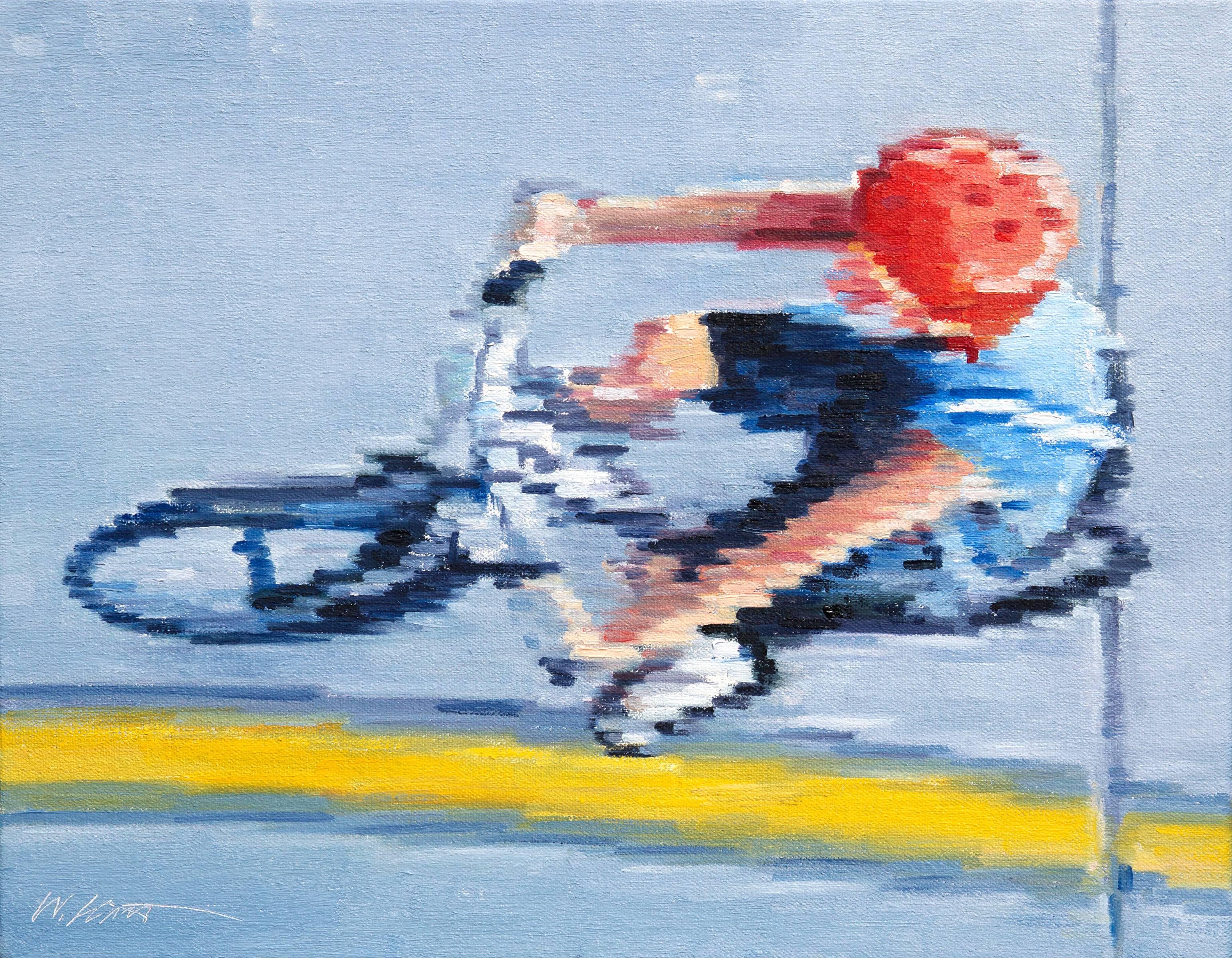 Warren Keating Portrait Painting - Aerial View of Child Riding Bicycle