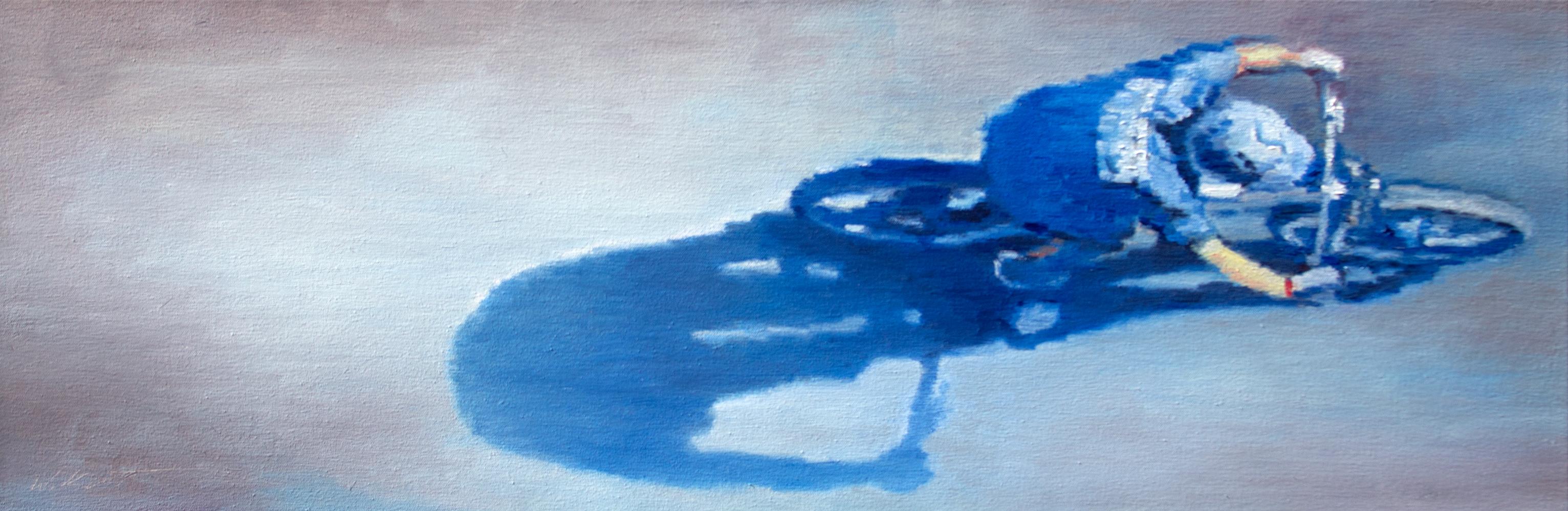 Warren Keating Figurative Painting - Bicycling in Blue, Oil Painting