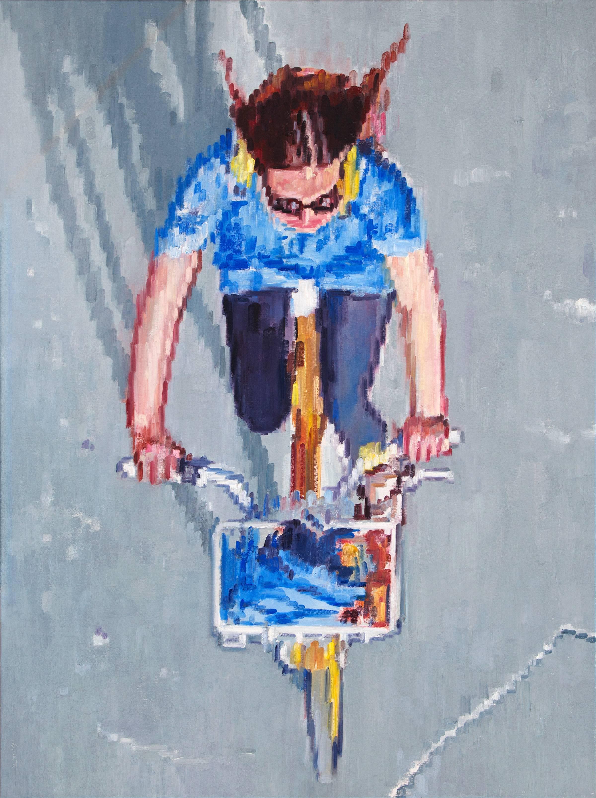 Warren Keating Figurative Painting – Bicycling an einem Sommertag