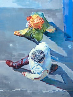 Couple on Vacation in Paris, Painting, Oil on Canvas