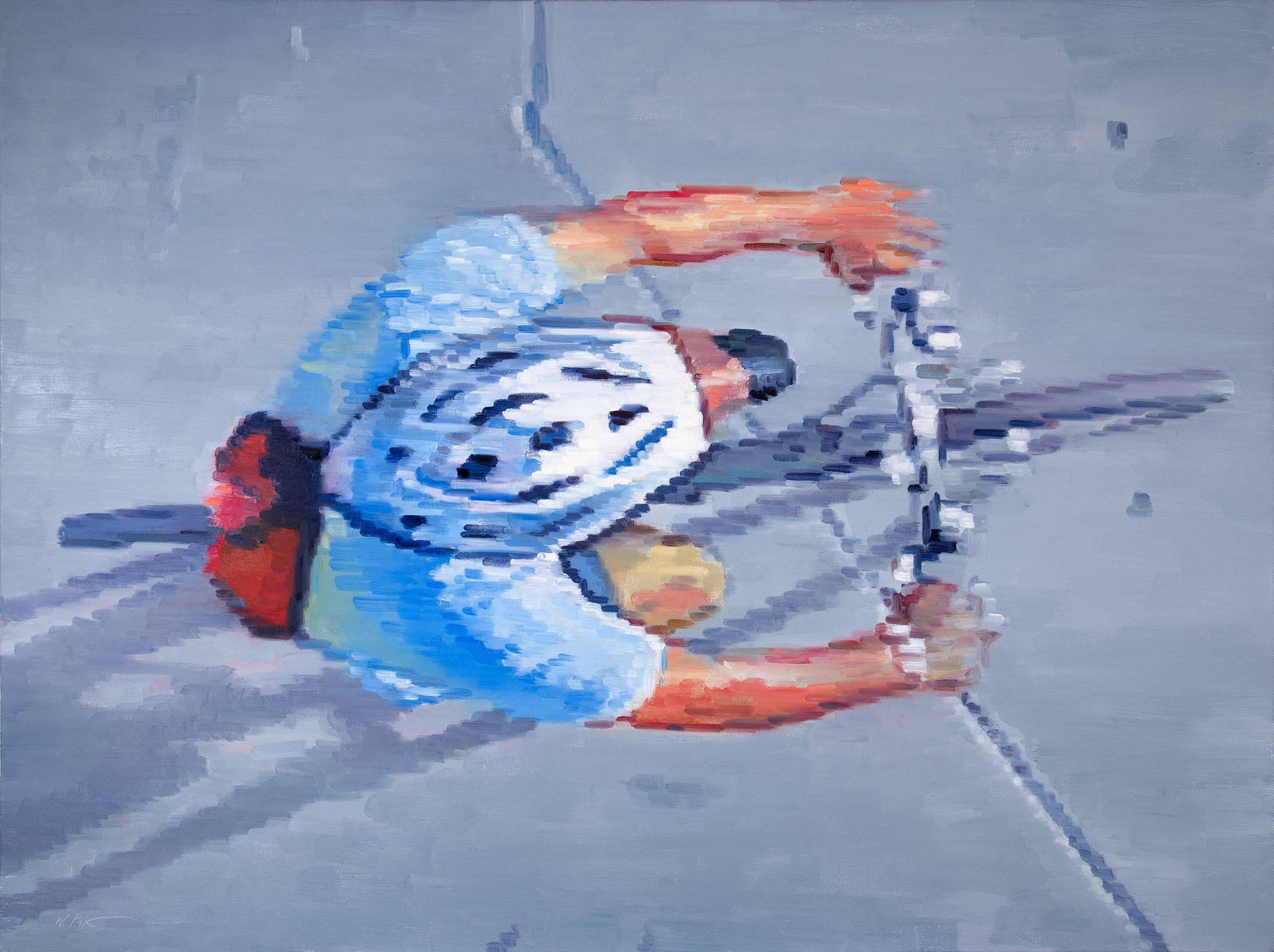 Warren Keating Figurative Painting - Cyclist Wearing Helmet Riding in Santa Monica, Oil Painting on Canvas