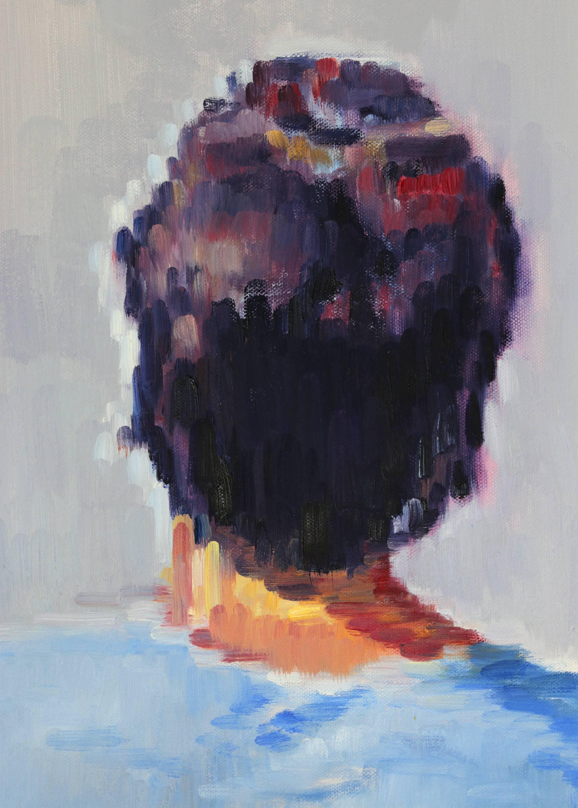 Man Riding Skateboard on Santa Monica Boardwalk - Portrait Painting Blu di Warren Keating