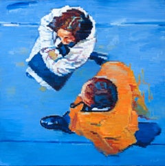 Paris Couple in Orange and White, Oil Painting