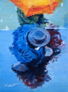 People in Motion: Couple Under Orange Umbrella Warren Keating Oil painting on st