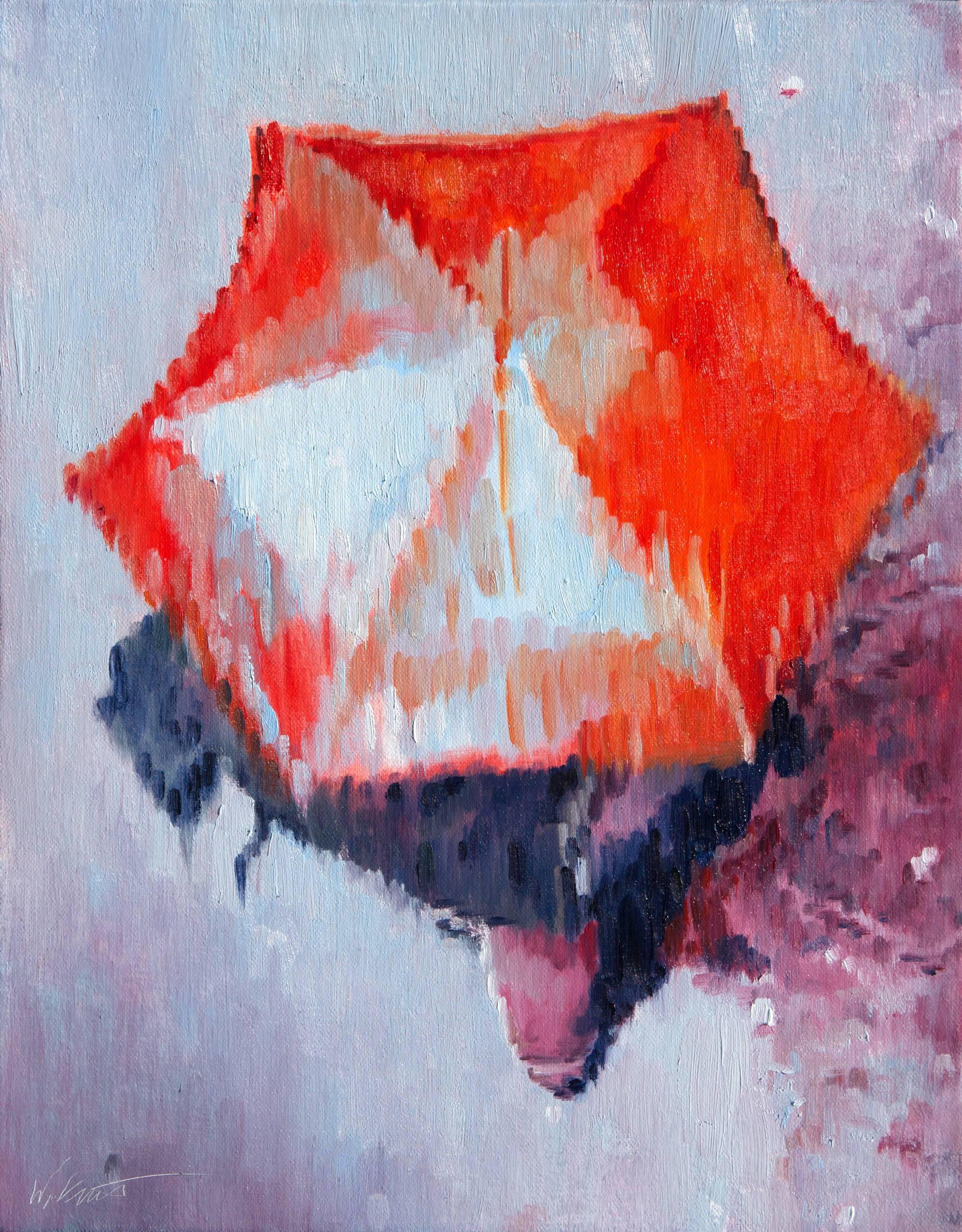Warren Keating Portrait Painting - Red Umbrella in Paris Rain