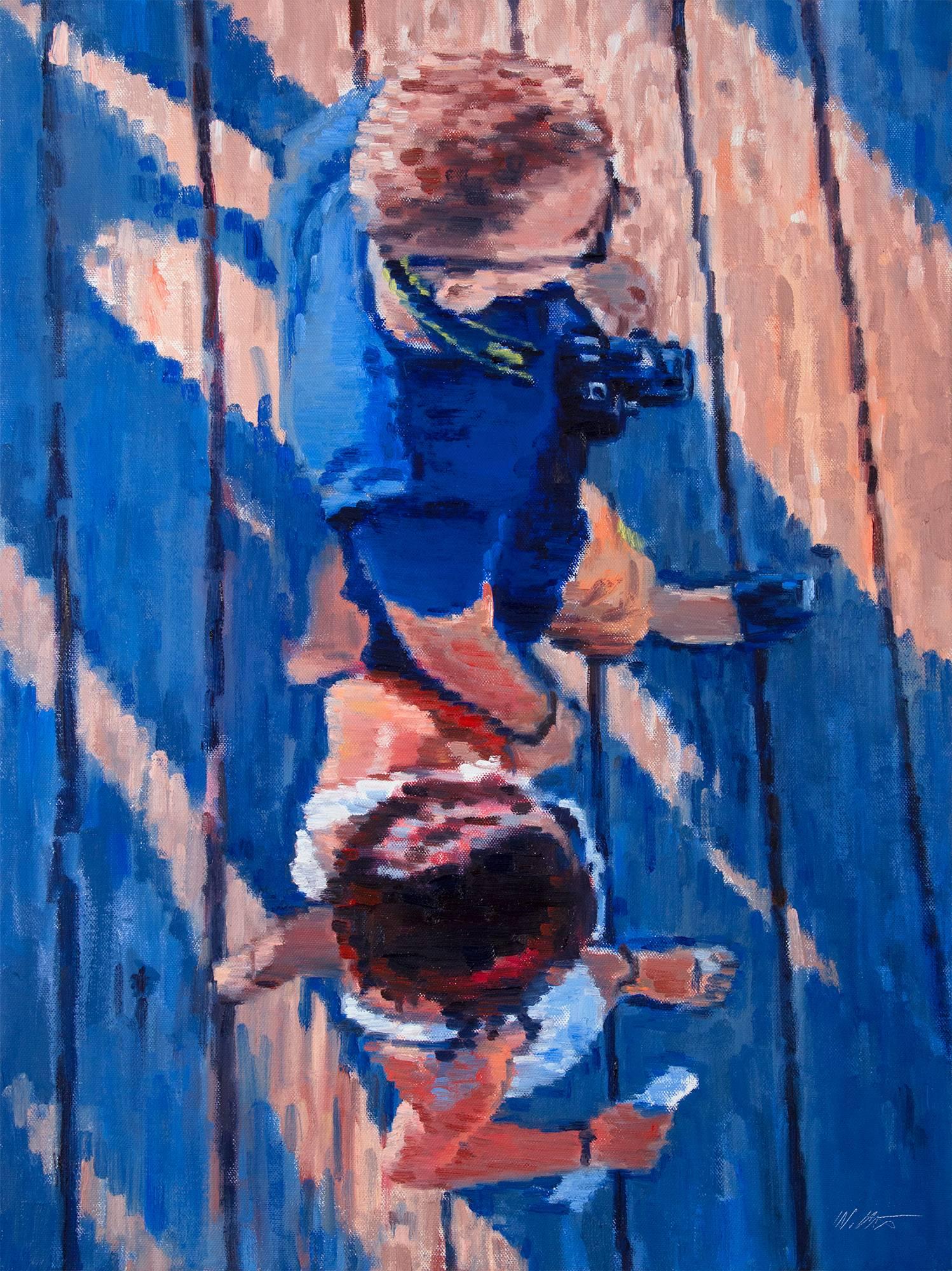 Warren Keating Portrait Painting - Tourists with Camera Walking on Santa Monica Pier