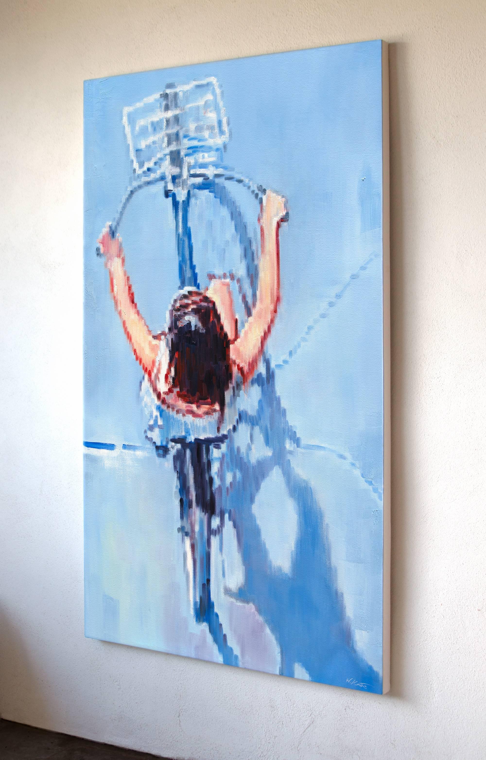 Peinture à l'huile - Femme en train de bicycler un jour d'été - Impressionnisme Painting par Warren Keating
