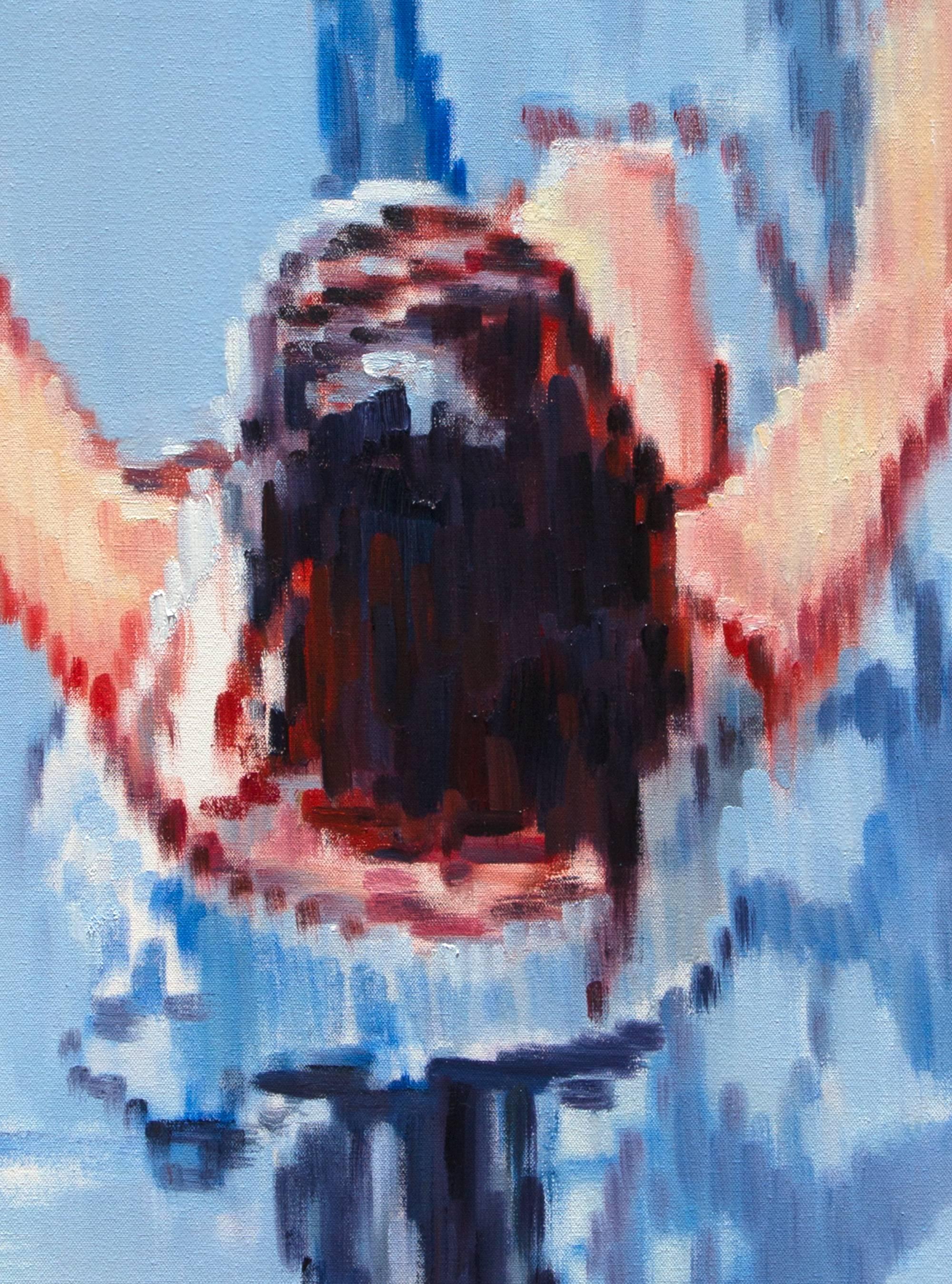 Donna in bicicletta in una giornata estiva, pittura a olio - Portrait Painting Blu di Warren Keating