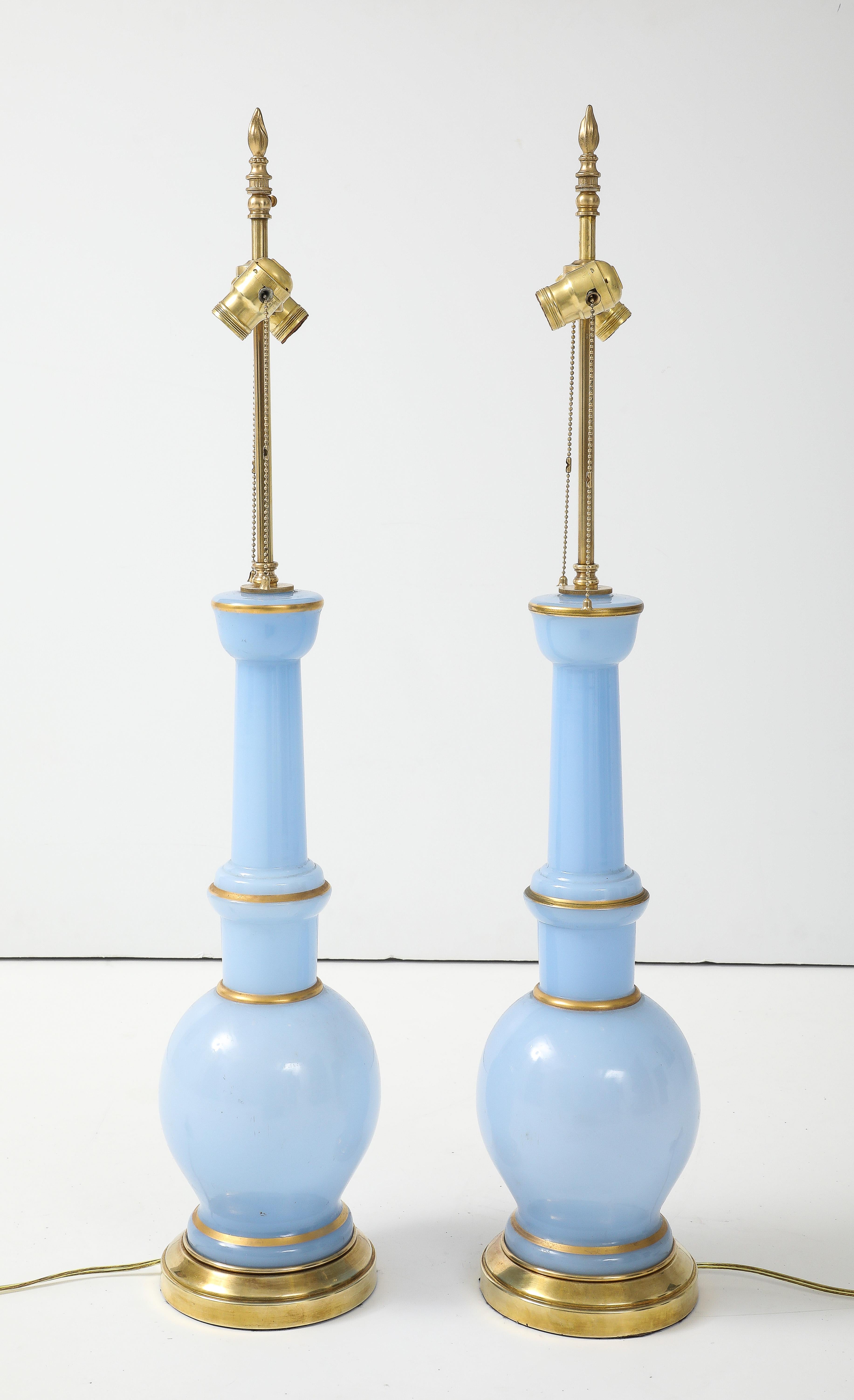 Warren Kessler Blue Glass And Brass 1950's Table Lamps For Sale 4