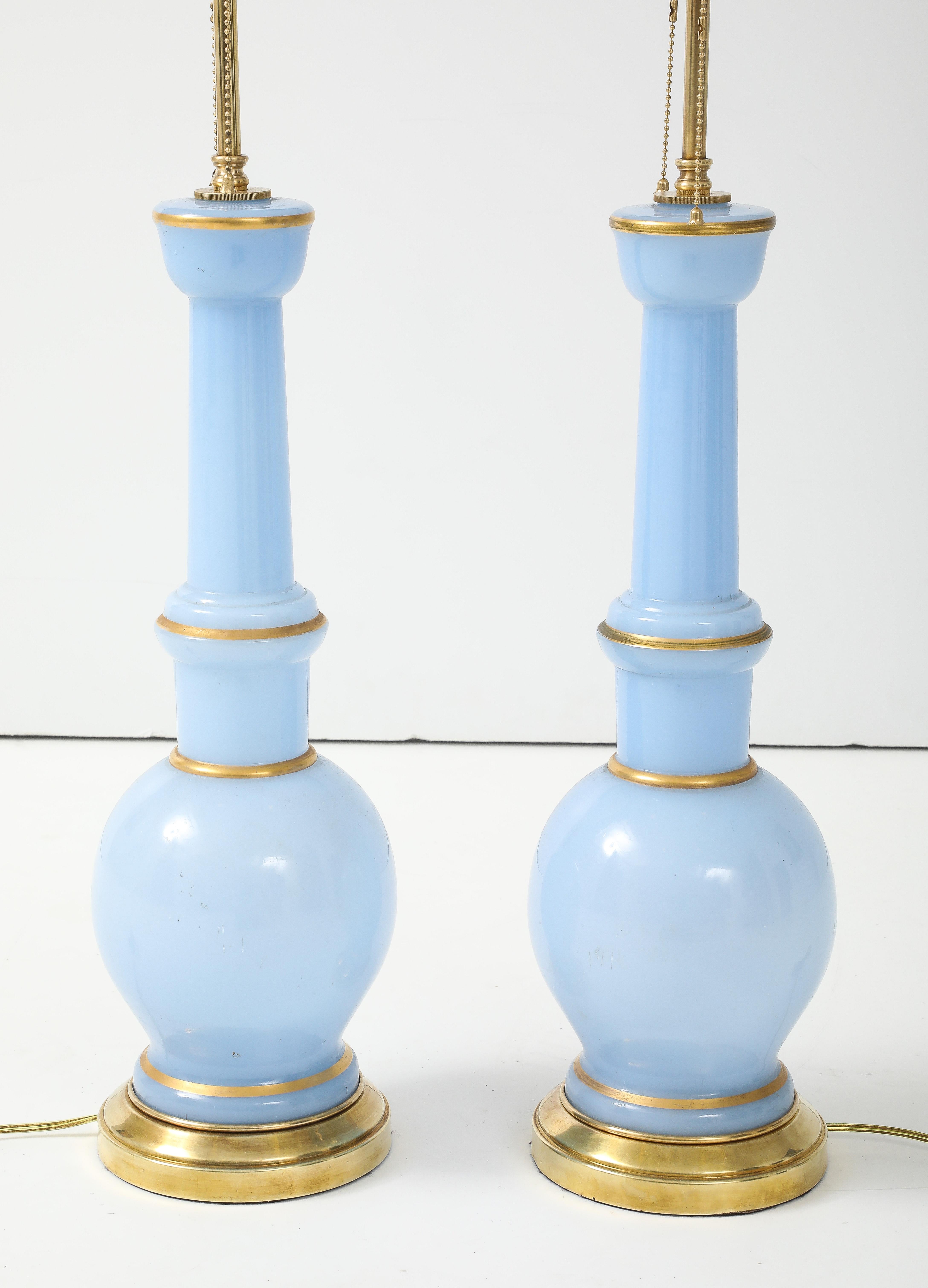 Warren Kessler Blue Glass And Brass 1950's Table Lamps For Sale 5