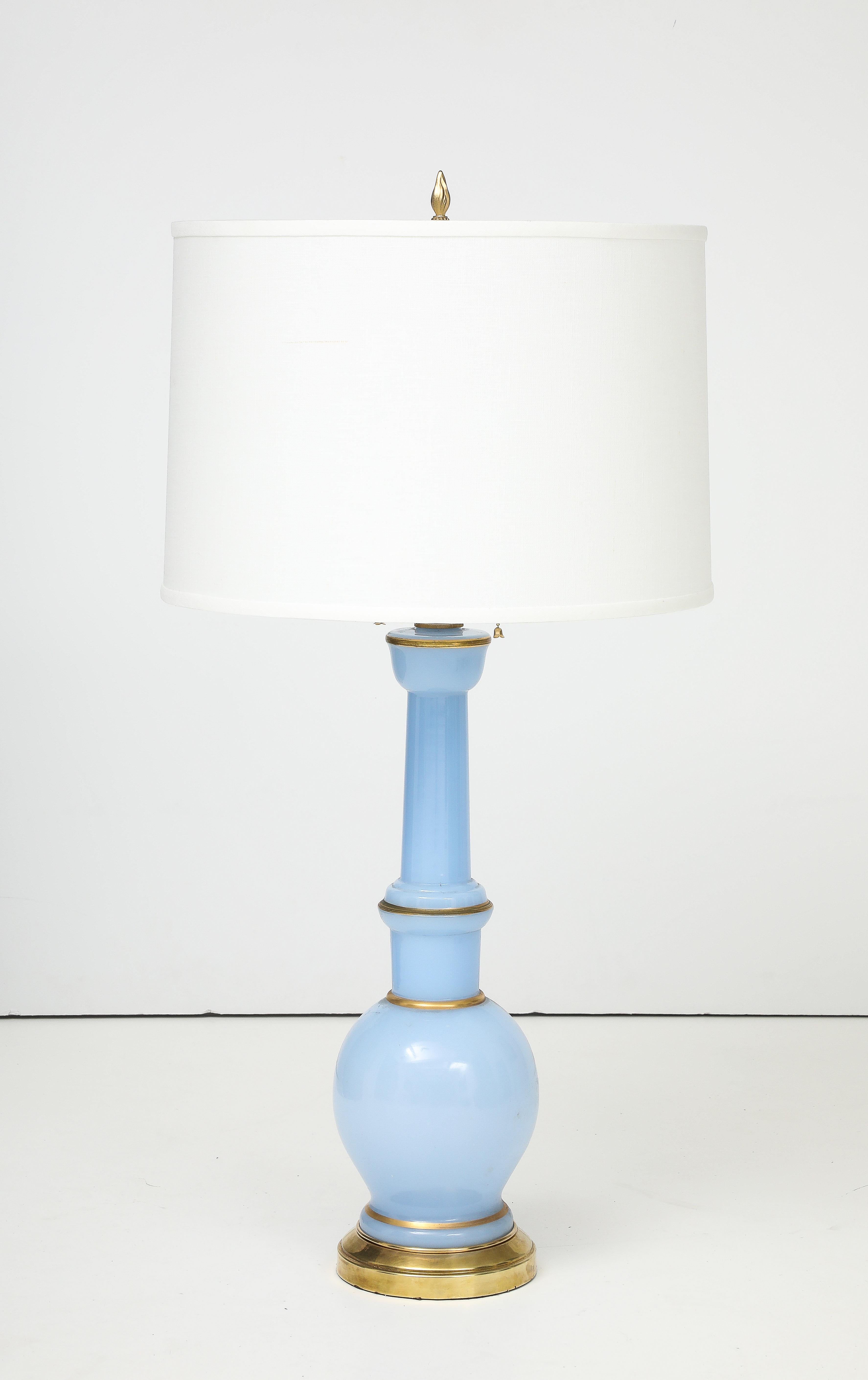 Warren Kessler Blue Glass And Brass 1950's Table Lamps For Sale 6