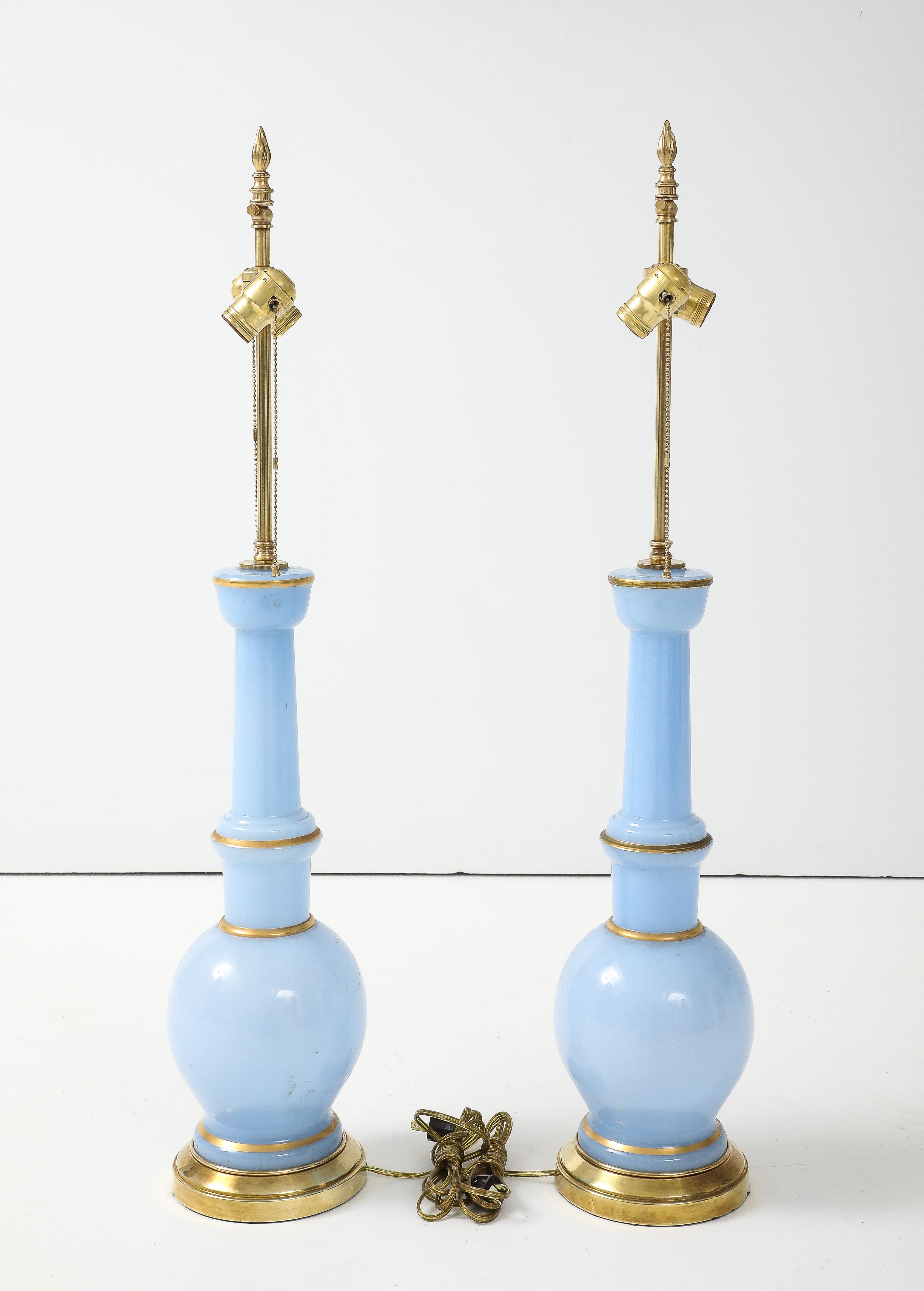 Warren Kessler Blue Glass And Brass 1950's Table Lamps For Sale 1