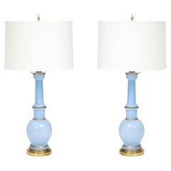 Warren Kessler Tischlampen aus blauem Glas und Messing aus den 1950er Jahren
