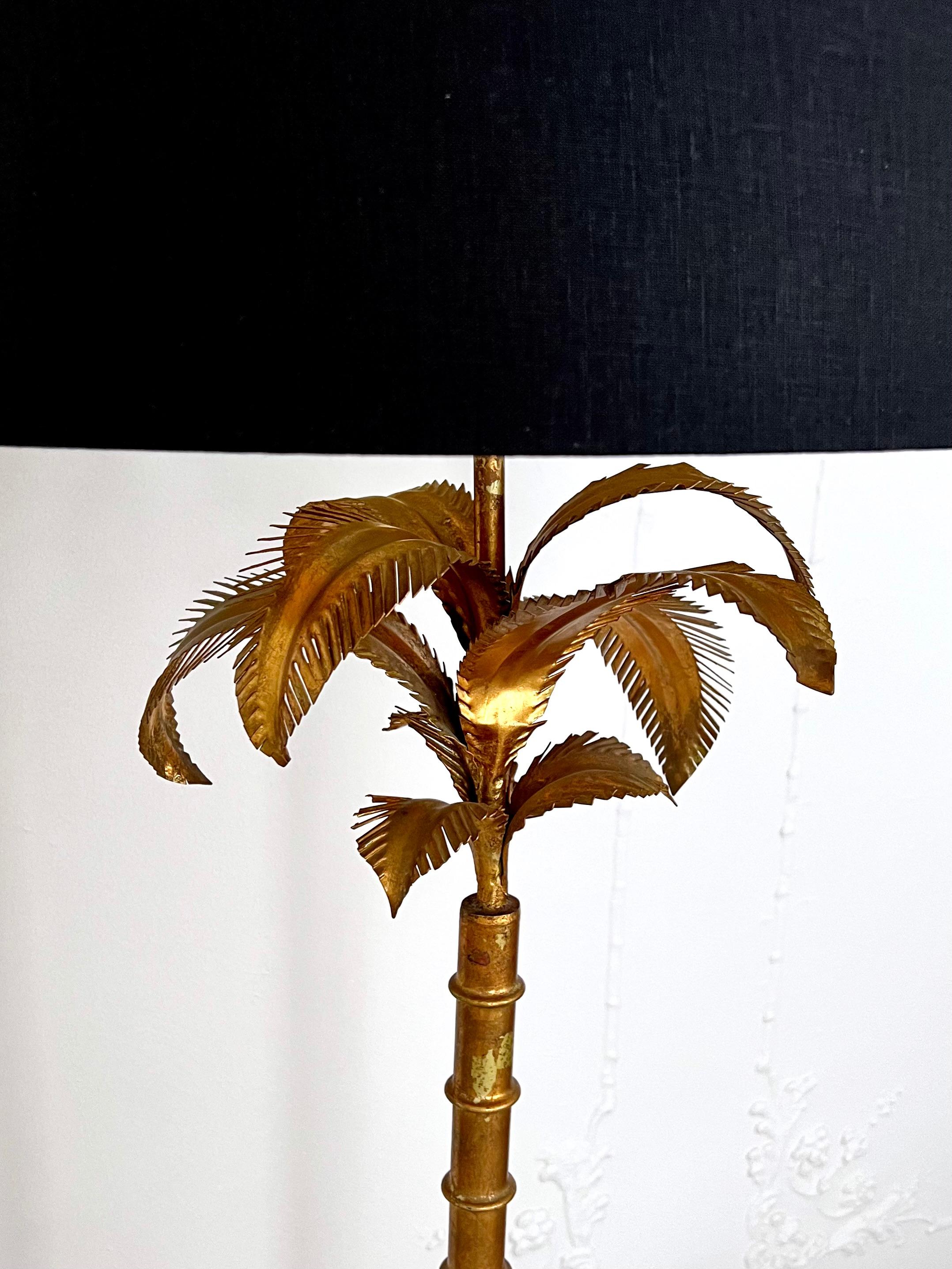 Warren Kessler Brass Hollywood Regency Bamboo and Palm Floor Lamp In Good Condition In Los Angeles, CA
