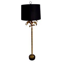 Warren Kessler lampadaire Hollywood Regency en laiton, bambou et palmier
