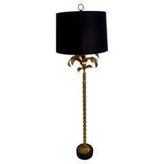 Warren Kessler Brass Hollywood Regency Bamboo and Palm Floor Lamp