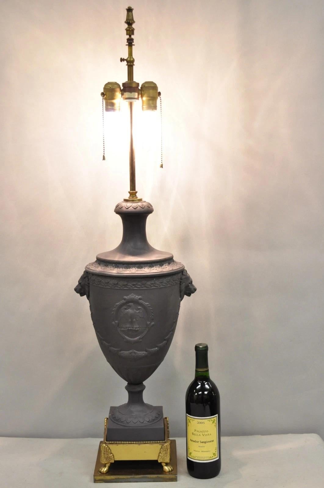 Warren Kessler French Neoclassical Empire Black Basalt Large Urn Table Lamp For Sale 6