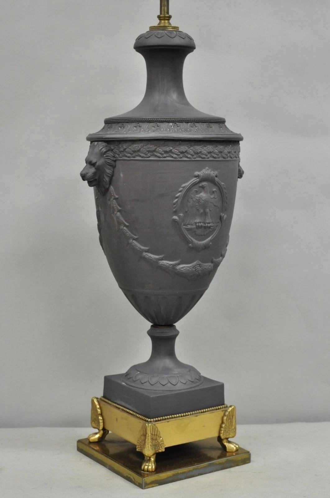 Warren Kessler French Neoclassical Empire Black Basalt Large Urn Table Lamp For Sale 10