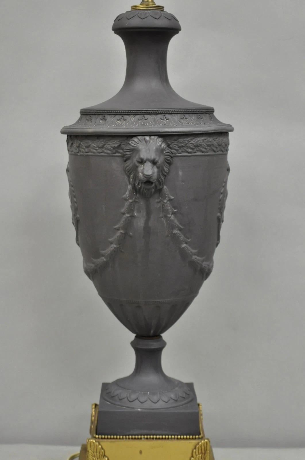 20th Century Warren Kessler French Neoclassical Empire Black Basalt Large Urn Table Lamp For Sale