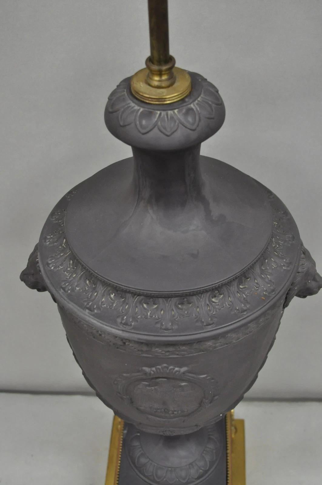 Warren Kessler French Neoclassical Empire Black Basalt Large Urn Table Lamp For Sale 1