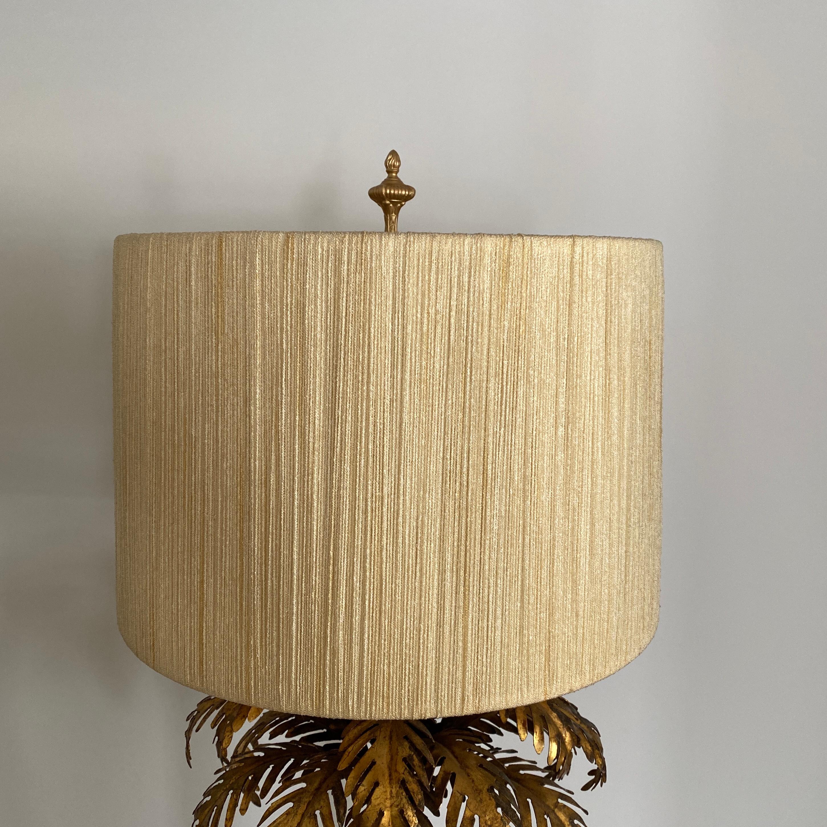 Hollywood Regency Warren Kessler Gilded Palm Tree Table Lamp With String Shade