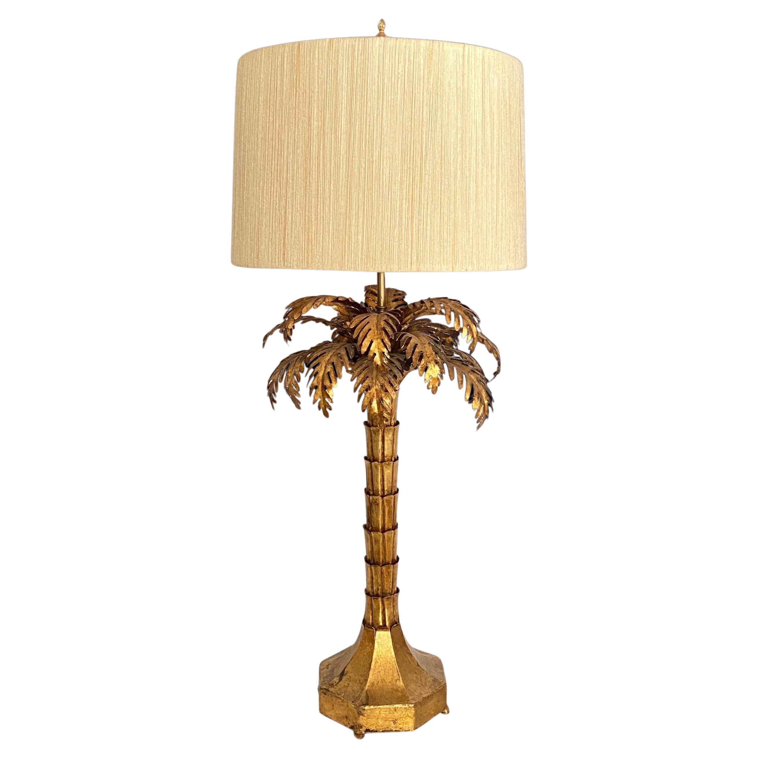 Warren Kessler Gilded Palm Tree Table Lamp With String Shade