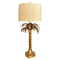 Vintage Warren Kessler Gilded Palm Tree Table Lamp With String Shade