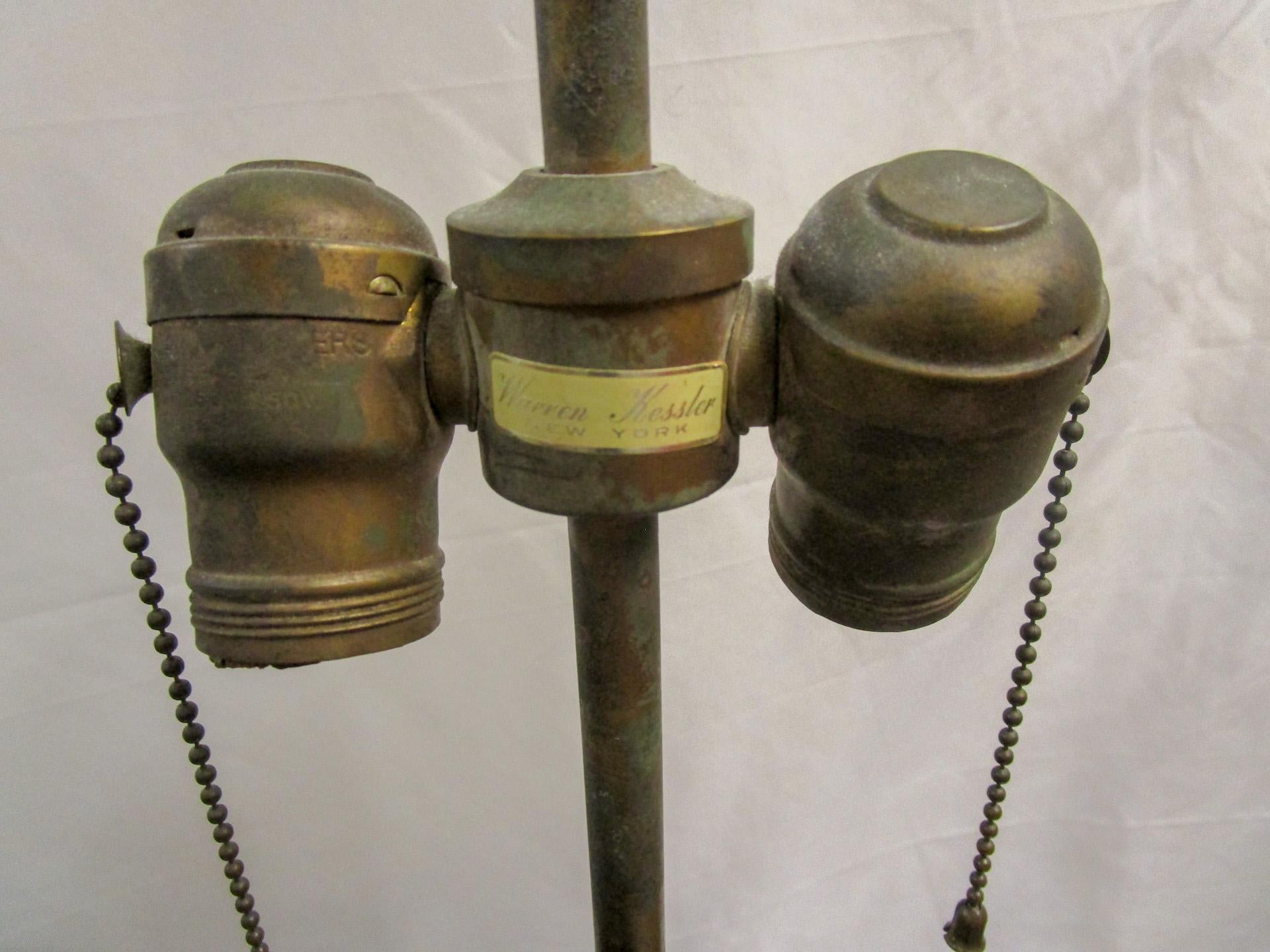 Warren Kessler Patinated Bronze Archaic Chinese Vessel Double Socket Lamp Pair  For Sale 7