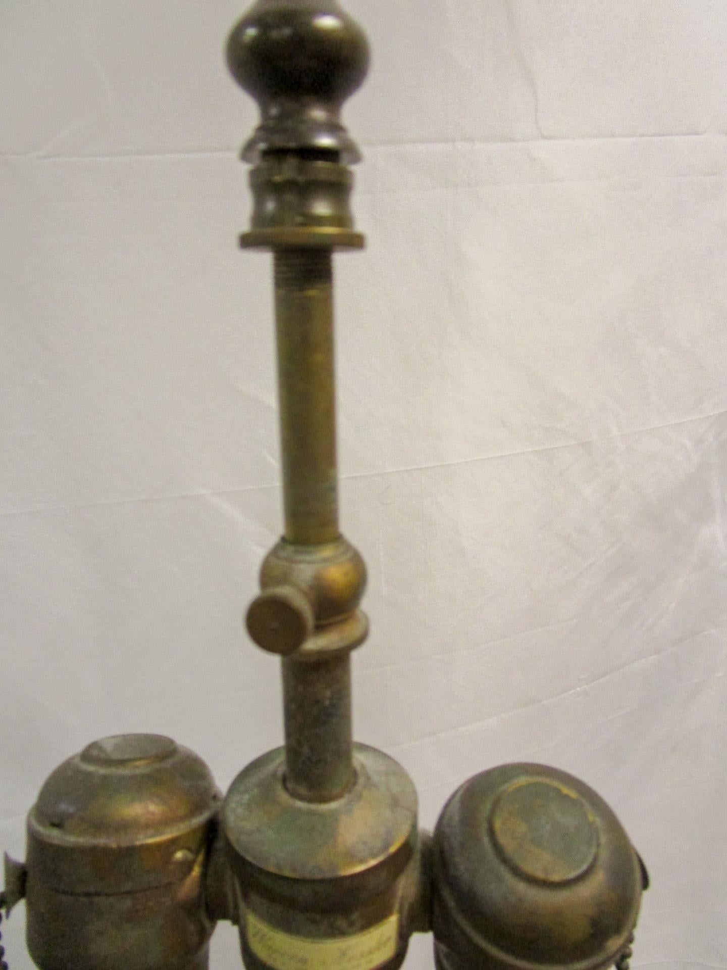 Archaistic Warren Kessler Patinated Bronze Archaic Chinese Vessel Double Socket Lamp Pair