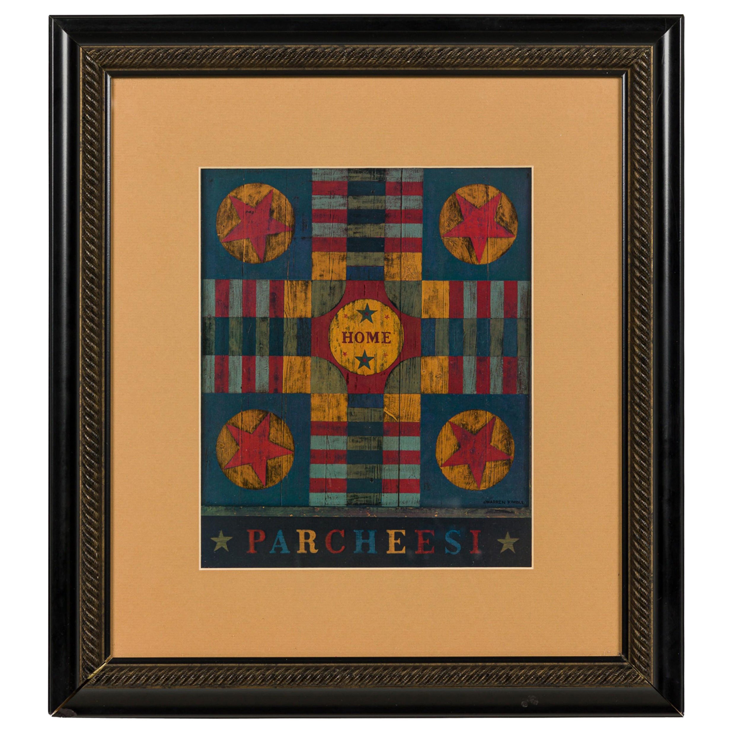 Warren Kimble American Contemporary Parcheesi in Black Frame For Sale