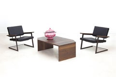 Warren Lounge in Leather, Wool, American Hardwood and Brass
