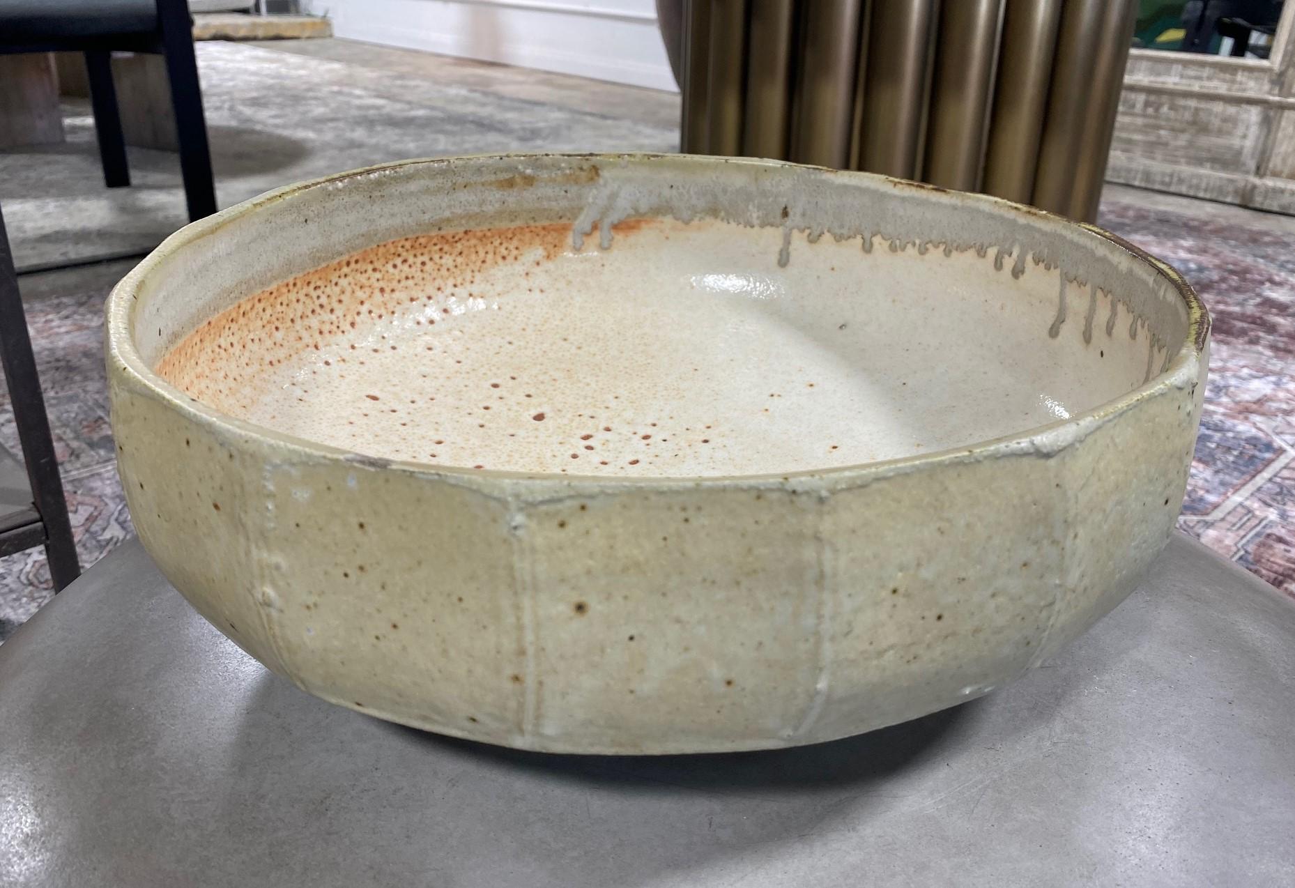 Stoneware Warren MacKenzie Double Signed Monumental Studio Pottery Shino Glazed Bowl