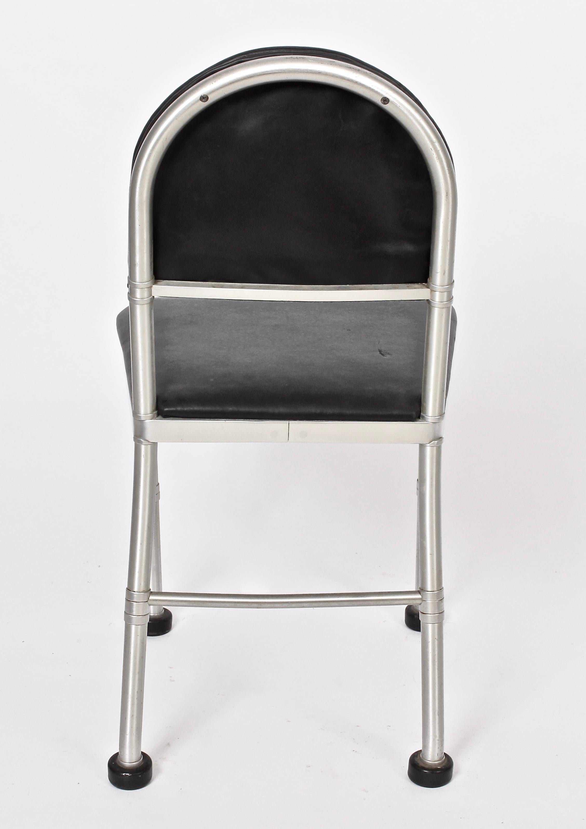 Warren McArthur Aluminum and Cushioned Black Leather Side Chair, 1930s In Good Condition In Bainbridge, NY