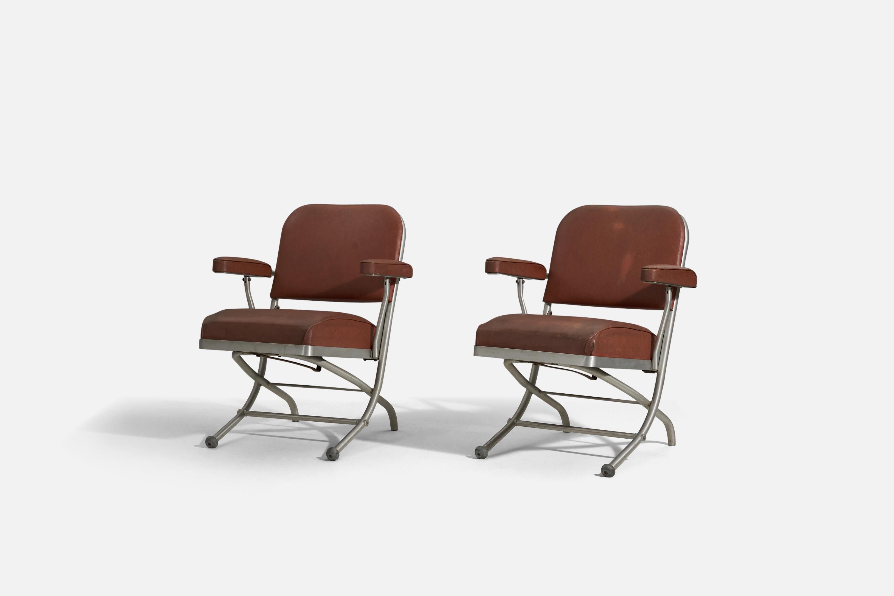 Mid-Century Modern Warren McArthur, Arm Chairs, Steel, Vinyl, United States, 1930s For Sale