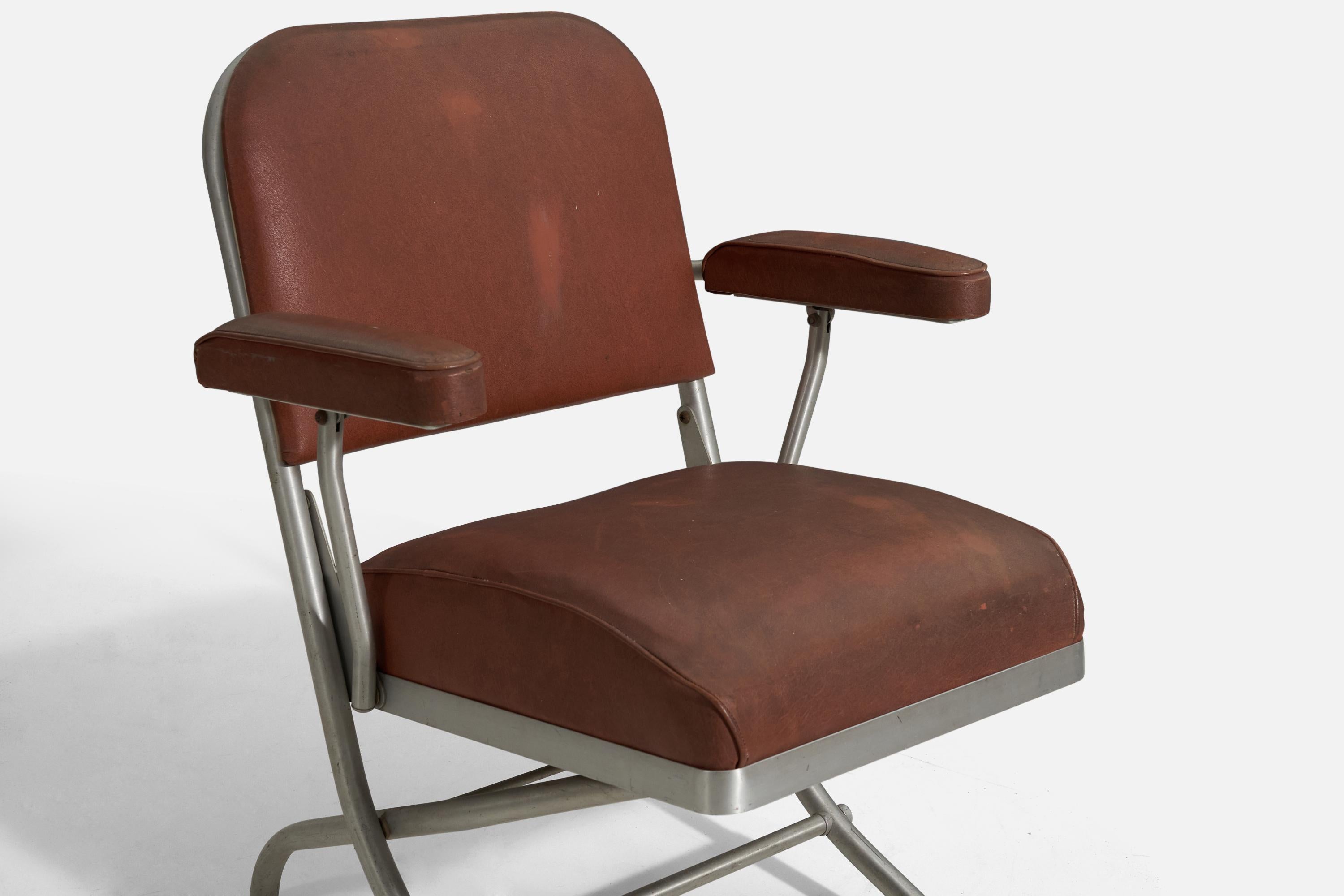American Warren McArthur, Arm Chairs, Steel, Vinyl, United States, 1930s For Sale
