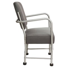 Warren McArthur Art Deco Machine Age Aluminum Armchair in Grey Wool, USA 1930's