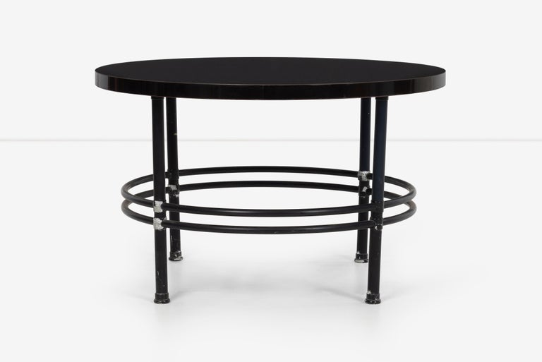 Warren McArthur cocktail table, painted black aluminum frame with gloss black laminated top.