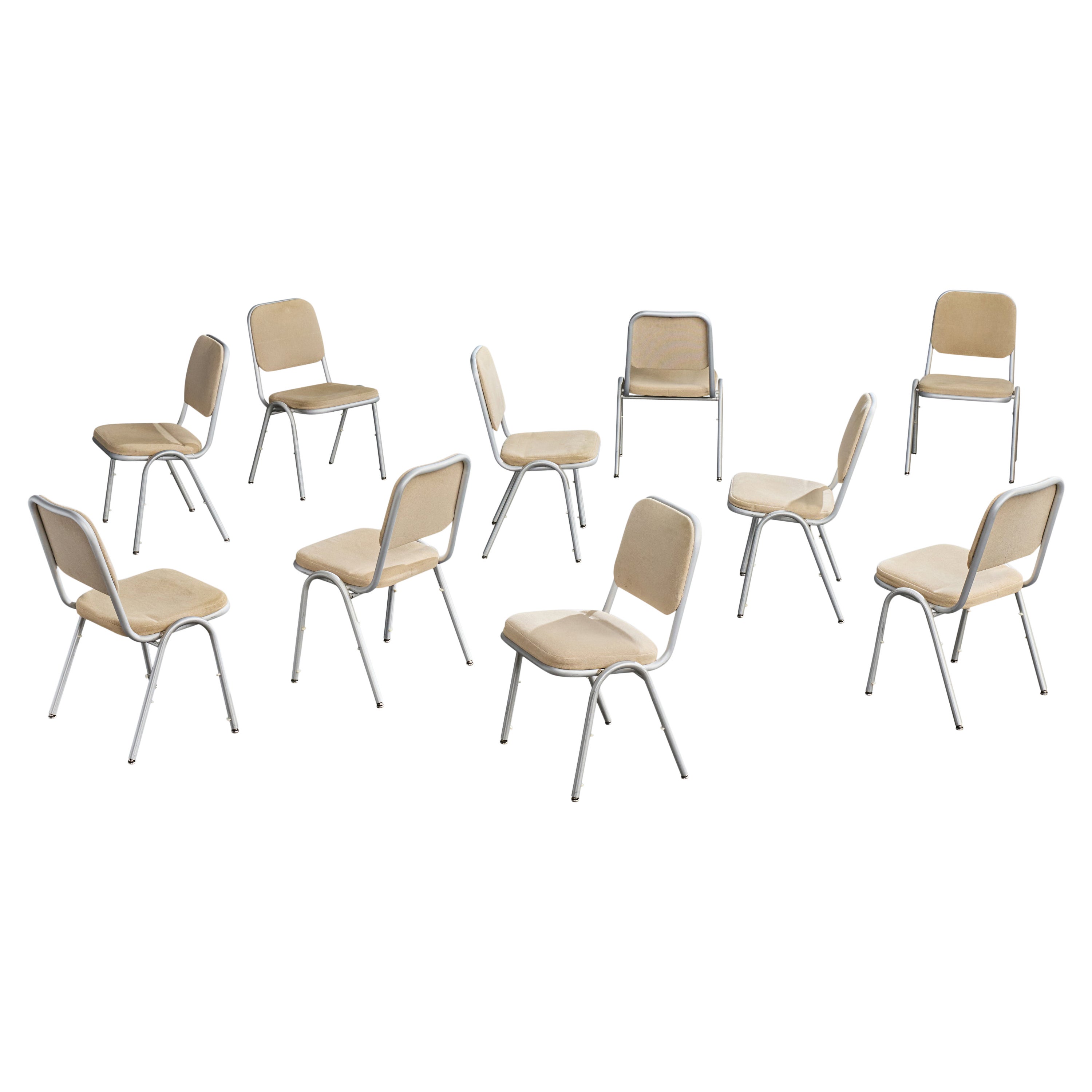 Warren McArthur, chaises de salle à manger, aluminium, tissu, États-Unis, 1955