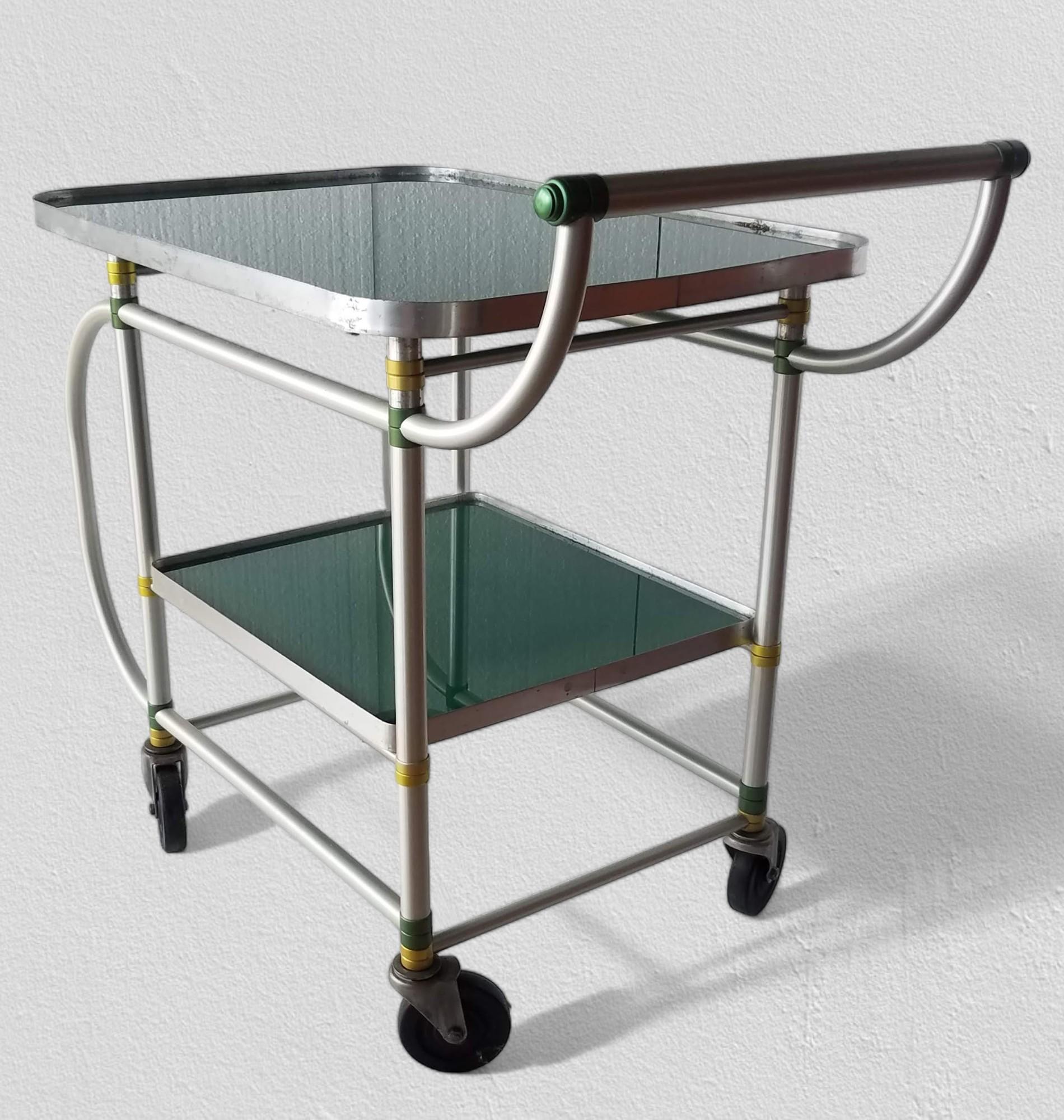Warren McArthur Rolling Cart Yellow and Green Anodized Rings, circa 1938 For Sale 3