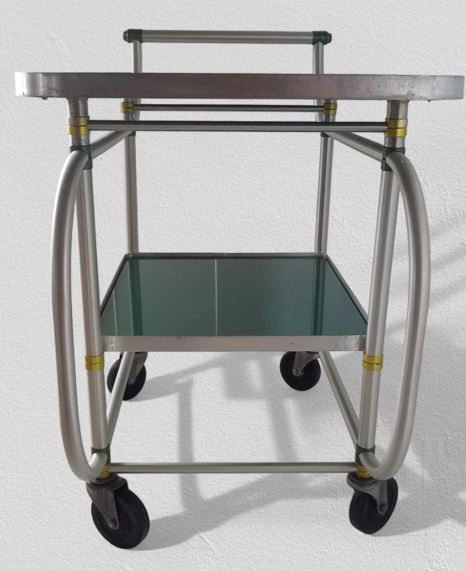 American Warren McArthur Rolling Cart Yellow and Green Anodized Rings, circa 1938 For Sale