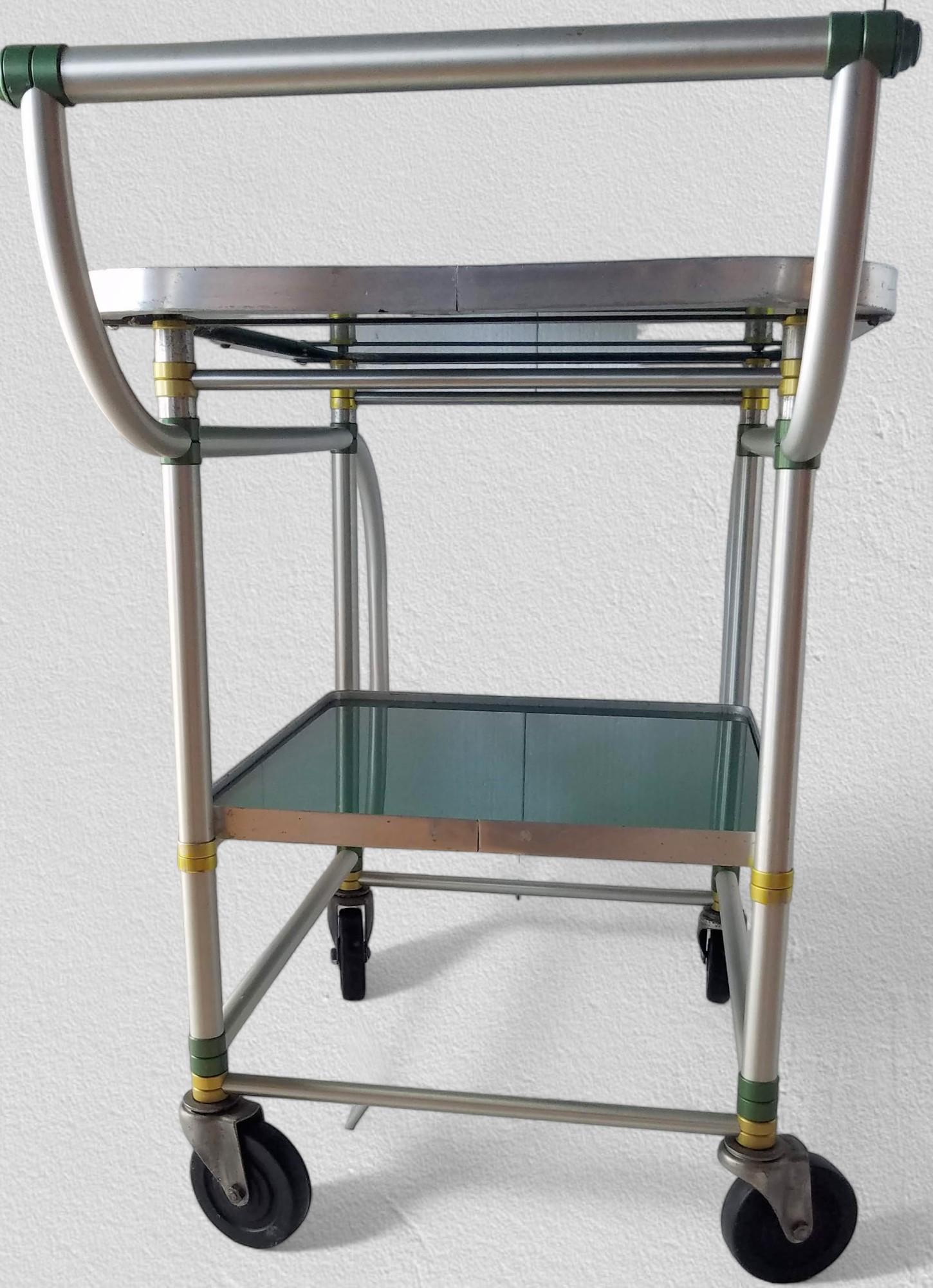 20th Century Warren McArthur Rolling Cart Yellow and Green Anodized Rings, circa 1938 For Sale