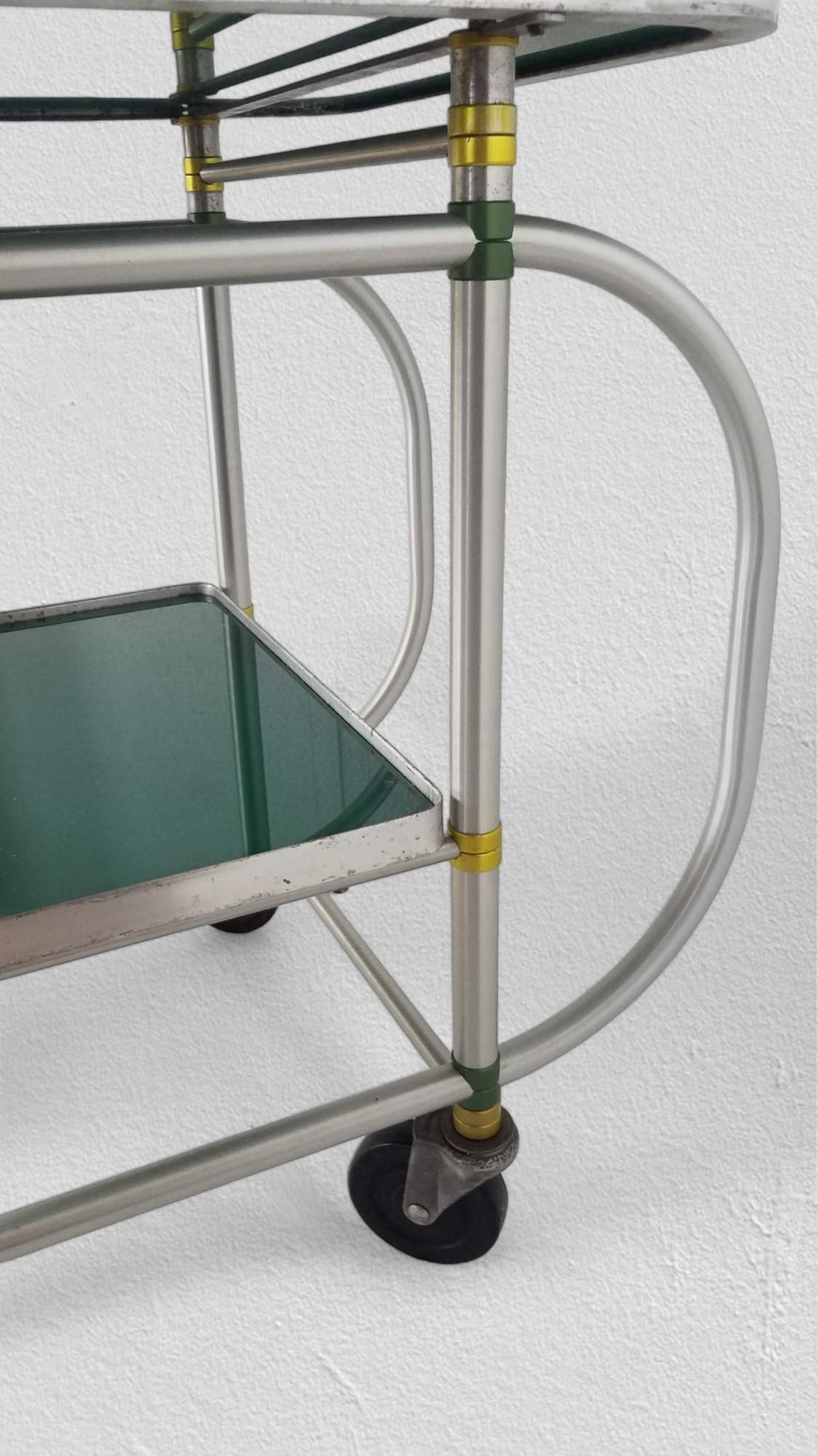 Warren McArthur Rolling Cart Yellow and Green Anodized Rings, circa 1938 For Sale 1