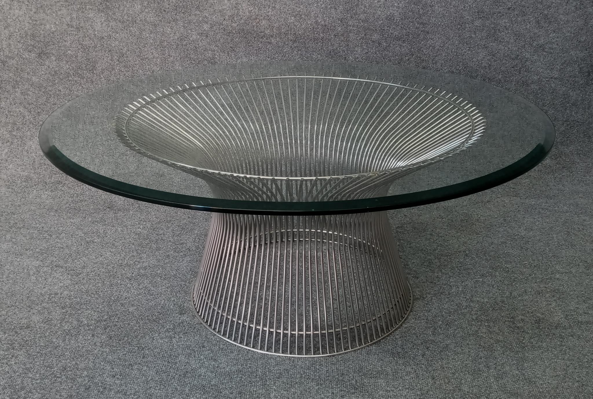 A superb contemporary example of the fabulous Platner for Knoll classic & iconic cocktail table, in chromed steel with the original beveled glass top. What makes these tables such a visual delight is the density or closeness of the rods that make up