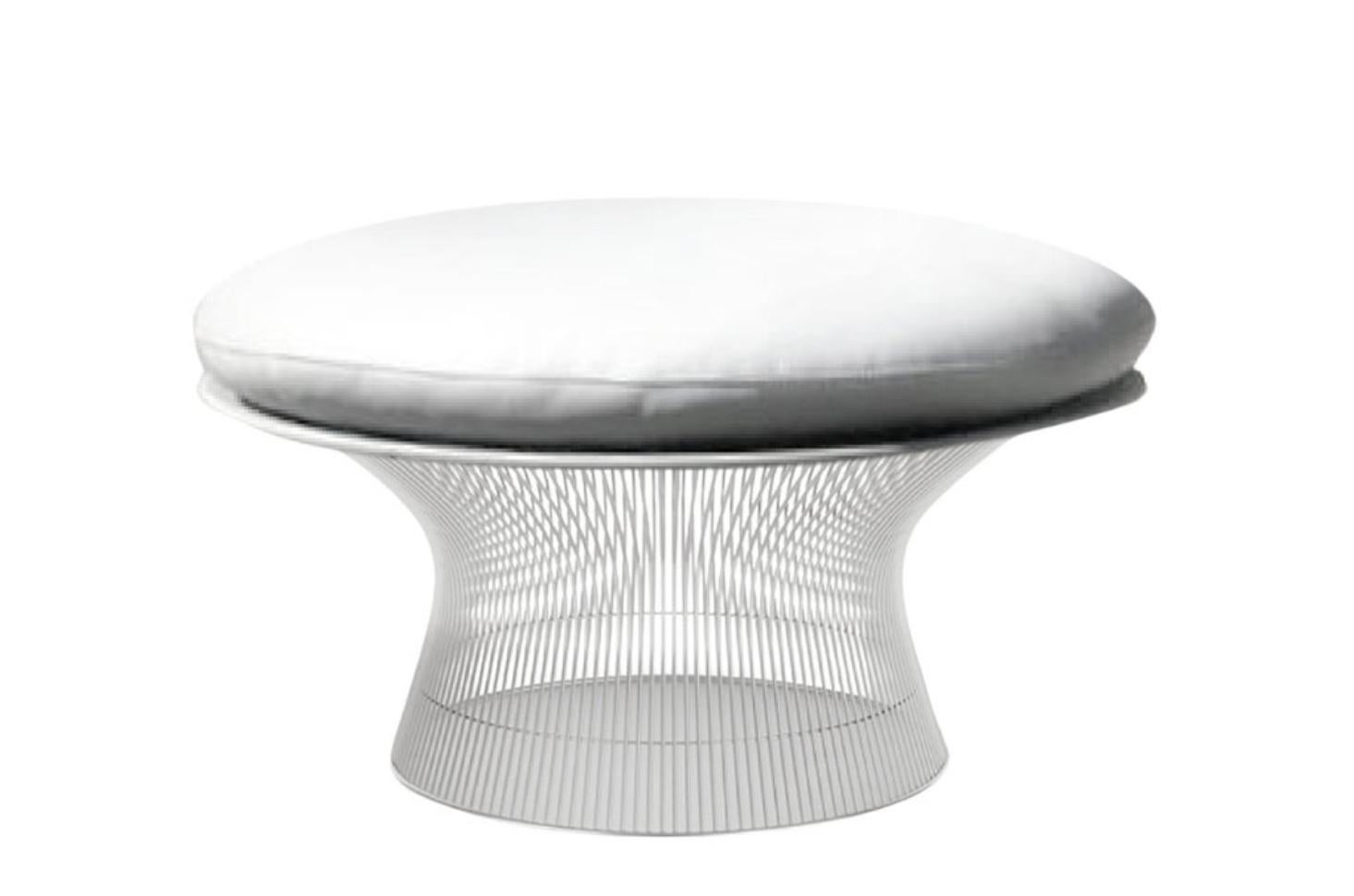 Warren Platner 1705Y Easy Ottoman, Gray Leather and Nickel, Knoll, 1966 For Sale 1